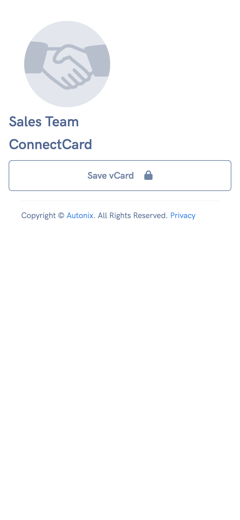 ConnectCard digital contact page on a phone